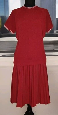 Vintage Talbott - Dark Red Knit 2 PC Tunic & Pleated Skirt Set - Size 16 - Image 1 of 4