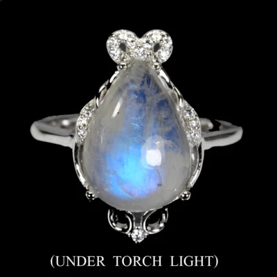 925 Anello Argento Sterling Pera Pietra di Luna 14x10m Gemma Gioielli Misura 7.5 - Immagine 1 di 4