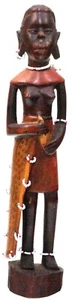 Wooden Figurine Zulu Woman Carved Tribal Beads Shells Vintage 12" African Ethnic - Picture 1 of 6