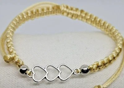 Handgekn.  gelb/ Hautfarbenes Makramee Armband mit herz  - Verstellbares Armband - Bild 1 von 3