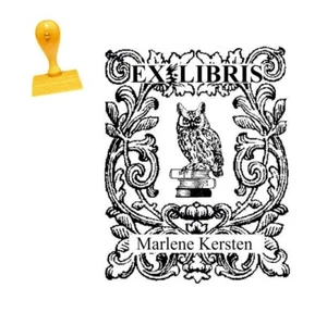 Ex Libris Eule Kautz Exlibris Stempel Holzstempel Bücher Namensstempel 50x40mm ❤ - Bild 1 von 2