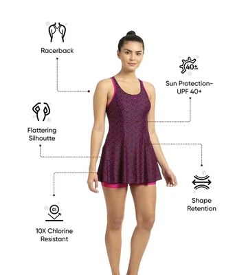 SPEEDO MUJER SWIM FROCK BOYLEG NEGRO/ROSA S-36 PULGADAS 808876B344 UPF 40 +... - Imagen 1 de 4