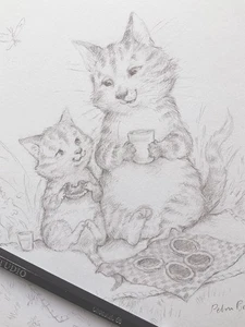 Original illustration drawing - Cute Cats - signed by Petra Brown - Picture 1 of 2
