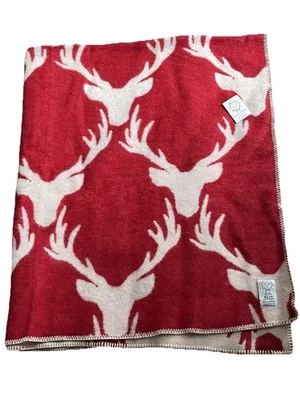 Lana & Lino Red & White Reindeer 88% Wool Reverses Throw Blanket - Image 1 of 4