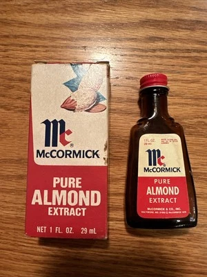 Vintage McCormick Pure Almond Extract Bottle Brown Glass Empty Baltimore In Box - Image 1 of 4