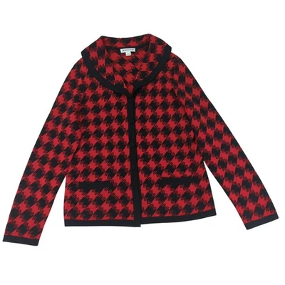 Pendleton Womens Red Black Houndstooth Merino Wool Cardigan Sweater Size Large - Image 1 of 4