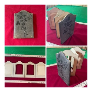 ANTIQUE EMBOSSED LEATHER TABLE TOP FOLDING PHOTO FRAME !! RARE !! - Picture 1 of 13