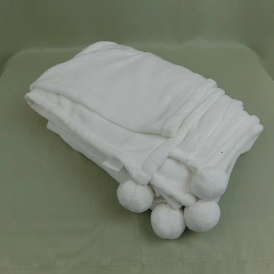 Wondershop 66" x 90" Twin Plush Pom-Pom Christmas Throw Blanket - White #8958 - Image 1 of 4