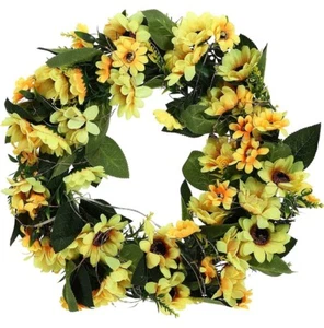 12" Sunflower Wreath with Lights Artificial Yellow Flowers Decoration Pretty  - Picture 1 of 3