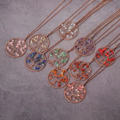 Collar colgante de cristal natural vida árbol joyería alambre cobre artesanal 3 piezas Foto 1 de 4