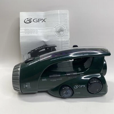 GPX Sports Radio Flashlight Clock Emergency Solar Powered Crank Portable  Y0070R - Image 1 of 4