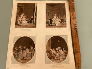 18th century Emeric Vidal Mezzotint Engravings Les Bouquets Le dejeuner Anglais - Picture 1 of 4