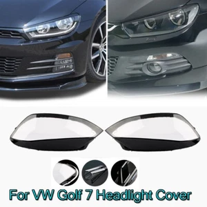 For VW Golf 7 2014-2017 Front Headlight Clear Lens Lense Lampshade Covers Pair - Picture 1 of 12