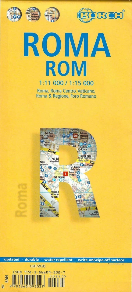 Mapa de Roma, Italia, laminado y plegado por mapas Borch Foto 1 de 1