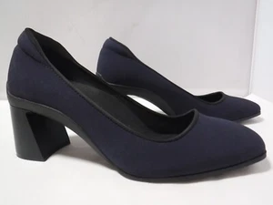 PF2 Women's AEROSOLES Casta Navy Blue Fabric Square Toe Chunky Block Pump Heel 8 - Picture 1 of 14