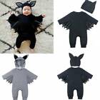 3-24Month Infant Unisex Bat Halloween Cosplay Costume Romper Hat Outfits Clothes