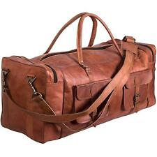Mens Mature Vintage Genuine Travel Luggage Duffel Gym Bags Brown Goat Leather