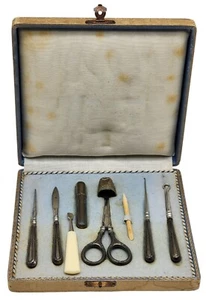 ANTICO kit da cucire con manico in argento sterling e custodia aderente - Foto 1 di 4
