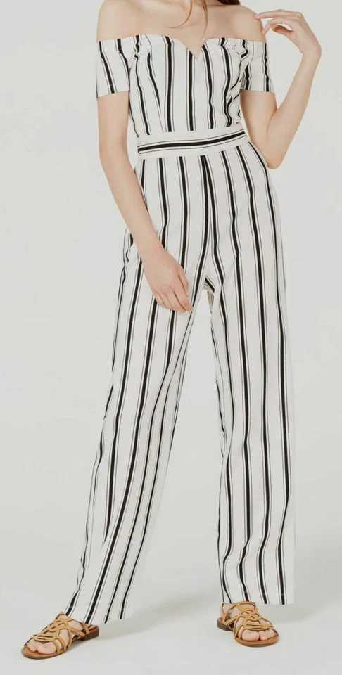 TEEZE Me Junior's Jumpsuit White Size 1 - 2 Striped off The Shoulder 312