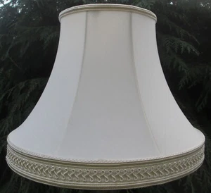 Cream Coloured 14¼" Silk Empire Bell Lampshade Carrier Fitting Elaborate Braid - Picture 1 of 5
