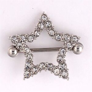STAR nipple ring PAIR jewelry CLEAR gem stainless steel shield