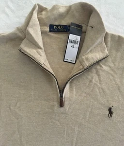 Polo Ralph Lauren 1/2 Zip Soft Double Knit Pullover~Mocha~Leather Tag~XXL~NWT - Picture 1 of 5