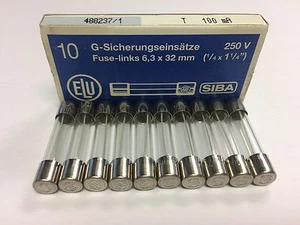 SIBA T100mA250V TimeLag Slow Blow Glass Fuse 6x32mm 100mA 250V x5/10 JPSF353 - Picture 1 of 3
