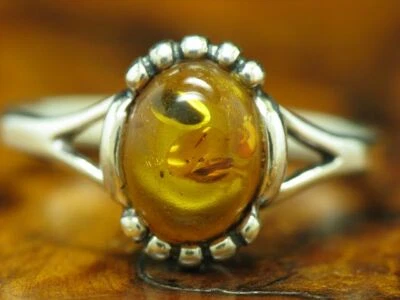 925 Sterling Silver Ring With Amber Decorations / Real Silver/2,3g / Rg 54 Foto 1 de 3