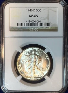1946-D Walking Liberty Silver Half Dollar NGC MS65 Superb GEM! - Picture 1 of 2