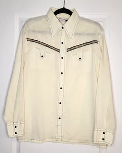 Vintage Pearl Snap Wrangler Shirt Women's L Cream Western Cowgirl U.S.A Made 70s - Picture 1 of 11