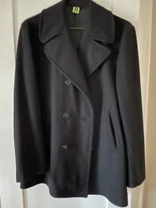 Mens VTG Official Enlisted WWII Blue Black US Navy  Wool Pea Coat Overcoat 38R - Picture 1 of 3