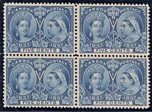 Canada 5c QV Diamond Jubilee Block, Scott 54, VF MNH/MH, catalogue - $1,000 - Picture 1 of 2
