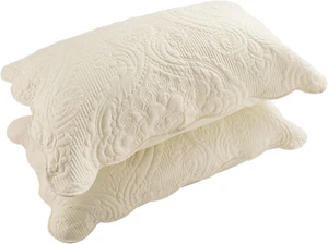 BOSOWOS Quilted Pillow Shams Set of 2, Decorative Microfiber Standard Size Bed P - Picture 1 of 12