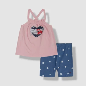 Tommy Hilfiger Toddler Girl's Pink Blue Printed Top & Shorts Set Size 3T - Picture 1 of 2