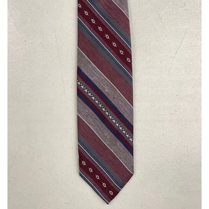 Vintage 1960s Diagonal Striped Tie 60s Golden Clasp Necktie Burgundy Red Gray - Picture 1 of 3