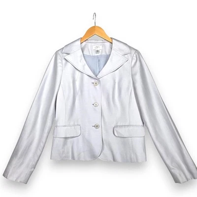 Ann Taylor LOFT Silk Linen Orchid Purple Silver Gray Blazer Jacket Size 10 - Image 1 of 4