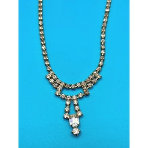Vintage Rhinestone Necklace Dangle Drop Cocktail Party Jewelry - Picture 1 of 6