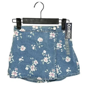 OshKosh B'Gosh Wrap Floral Denim Shorts NWT Girl's Sz 7/7A Blue Boho Elastic - Picture 1 of 8