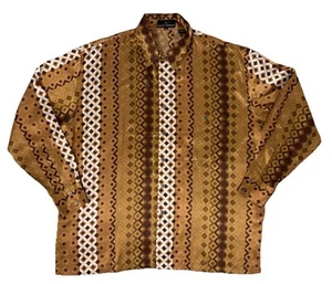 Vtg Stacy Adams Geometric Retro Satan Polyester Button Up Long Sleeve Shirt 2XL - Picture 1 of 12