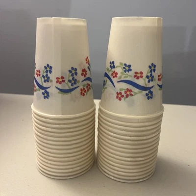 32 tazas de papel encerado vintage Dixie de 9 oz cinta azul con flores 1985 Foto 1 de 3