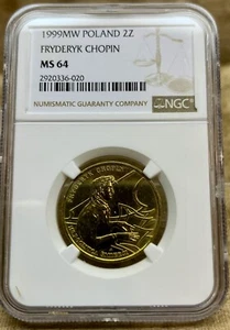 Poland 1999 2 Złotych NGC MS 64 Fryderyk Chopin - Picture 1 of 6