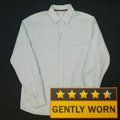 Umbro Mens Formal Shirt Smart MEDIUM Green Long Sleeve Regular Striped Cotton — 第 1/4 张图片