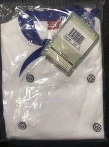 DICKIES CLASSIC 10 BUTTON CHEF COAT WHITE WITH BLUE TRIM DC38 (MEDIUM) CHEF HAT - Picture 1 of 3