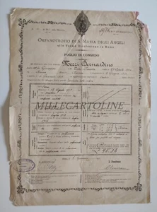 ORFANOTROFIO SANTA MARIA DEGLI ANGELI ROMA - Foglio di Congedo 1919 - Picture 1 of 2