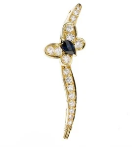 1.15ct Natural Round Diamond Sapphire 14k Solid Yellow Gold Wedding Brooch Pin - Picture 1 of 3