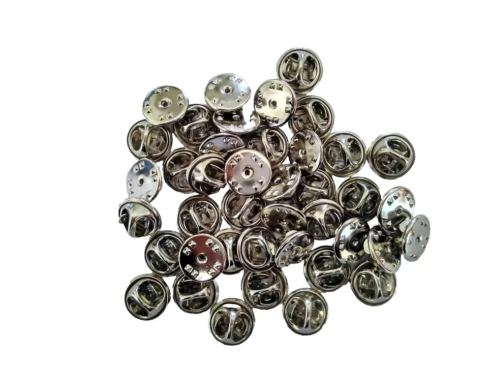 50 PIN BADGE BUTTERFLY BACKS LAPEL CLUTCH CLASP SILVER COLOURED TS55 - Image 1 of 1