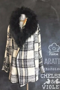 NWT Women's C&C California, Plaid Faux Fur Leather Trim Open Front Coat, M - Picture 1 of 4