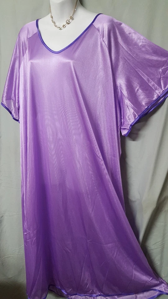 Comfort Choice Purple  Nightgown Calf Short Sleeve Plus Size 2X 60" BUST  - Image 1 of 4