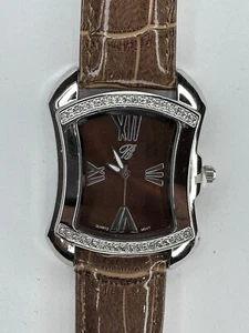 BURGI Rhinestone Stainless Pink Croc Emboss Leather Quartz Wrist Watch - Picture 1 of 6