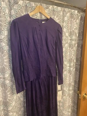 Nuevo con etiquetas Vestido Retro Años 80 Con Cuentas Morado Rayón Karin Stevens Talla 8 MIDI Foto 1 de 4